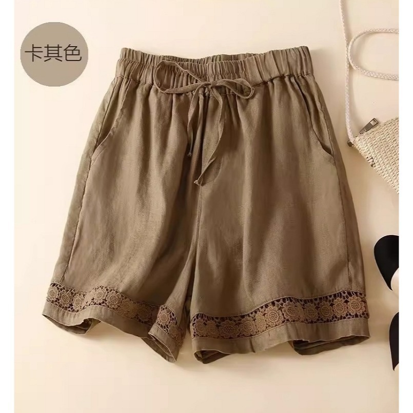 漾貝比【9155530】中大尺碼女裝 下擺縷空花邊棉麻鬆緊綁帶短褲．共2色 (30-42)-規格圖8