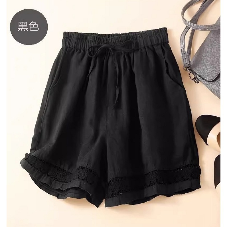 漾貝比【9155530】中大尺碼女裝 下擺縷空花邊棉麻鬆緊綁帶短褲．共2色 (30-42)-規格圖8