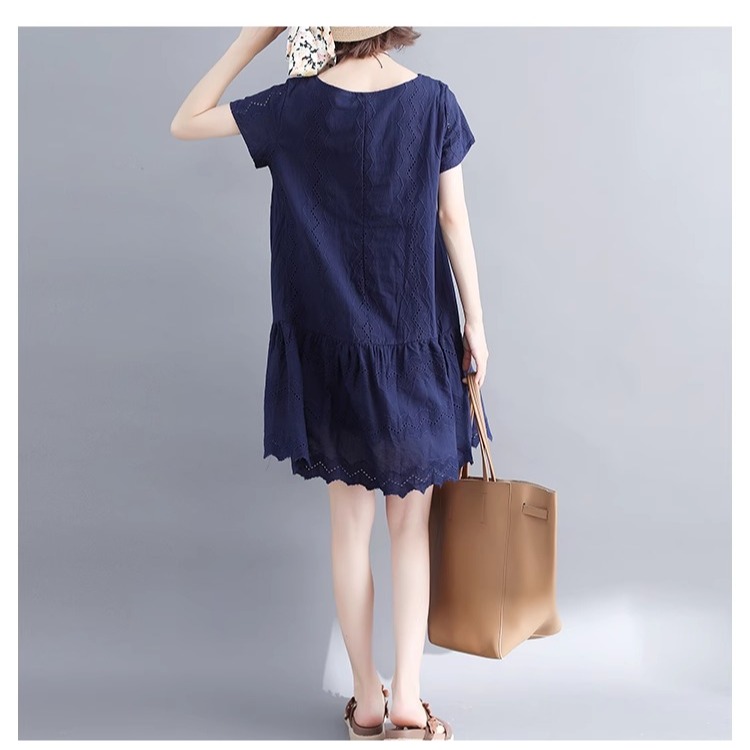 漾貝比【9155544】中大尺碼女裝 洞洞縷空拼接裙襬洋裝．藏青(36-42)-細節圖10