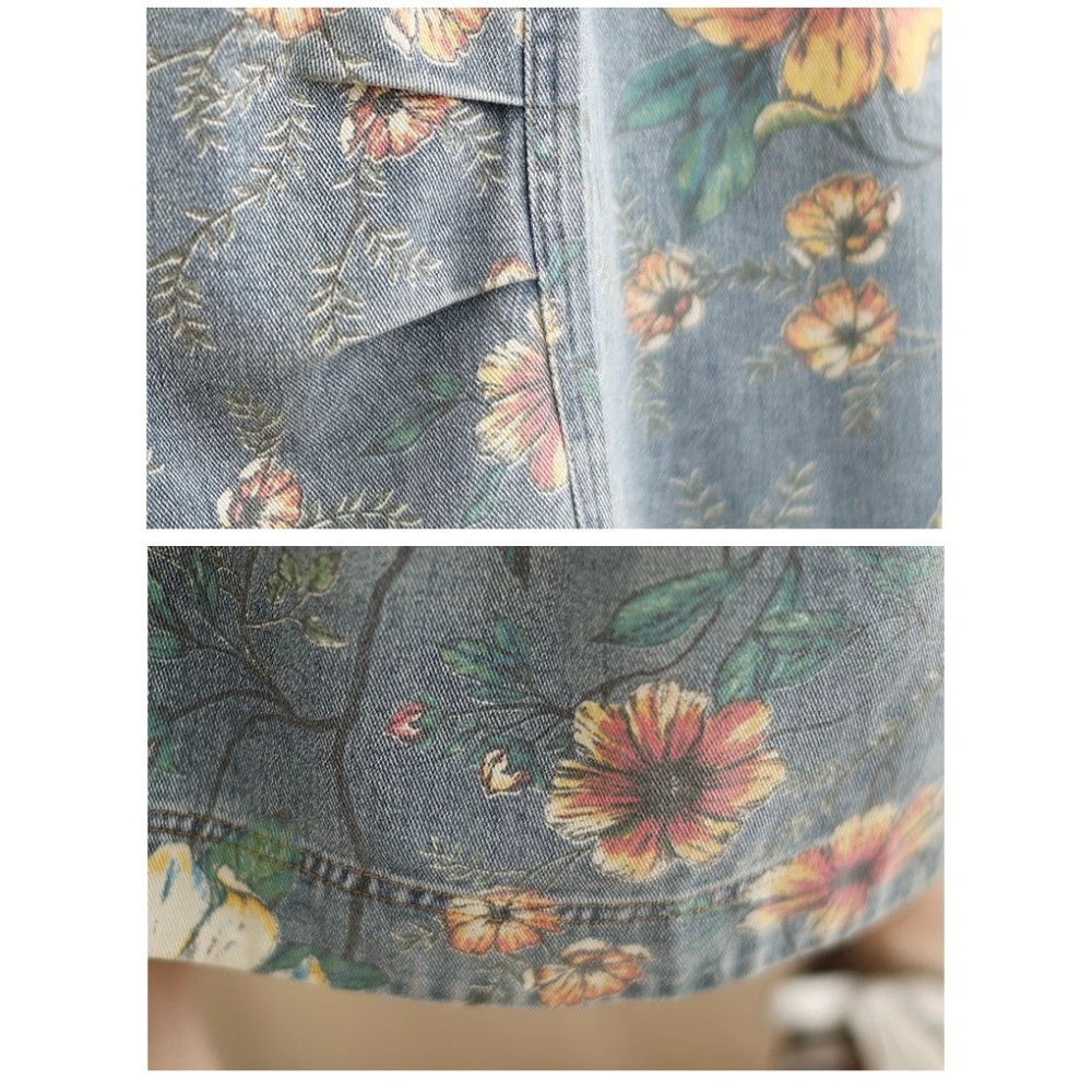 漾貝比【9155548】中大尺碼女裝 鬆緊腰口袋彩花印花牛仔裙(29-36)-細節圖7