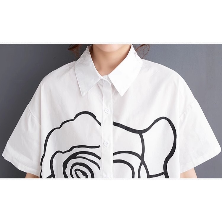 漾貝比【9155551】中大尺碼女裝 簡約盛開玫瑰開釦襯衫．黑(40-50)-細節圖7