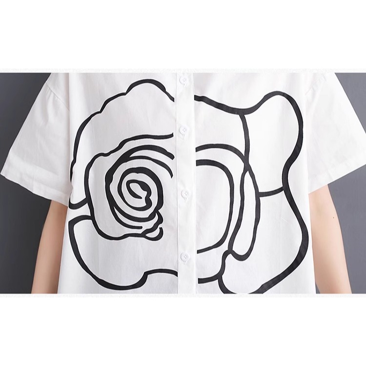 漾貝比【9155551】中大尺碼女裝 簡約盛開玫瑰開釦襯衫．黑(40-50)-細節圖8