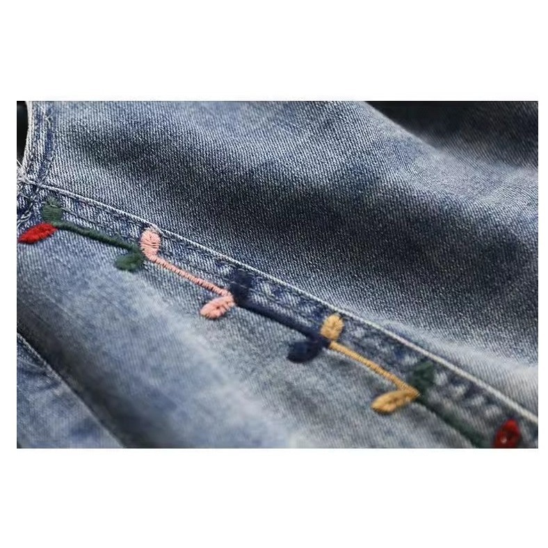 漾貝比【9155898】中大尺碼女裝 彩色葉子刺繡破破牛仔四分褲 (30-38)-細節圖8