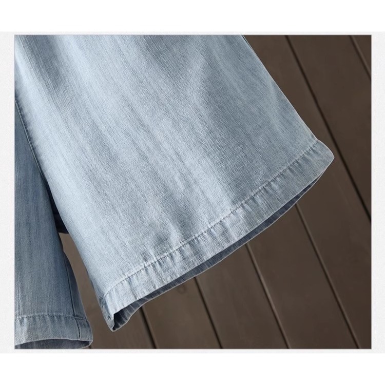 漾貝比【9155555】中大尺碼女裝 鬆緊腰綁帶清爽天絲牛仔五分褲．深藍(31-42)-細節圖6