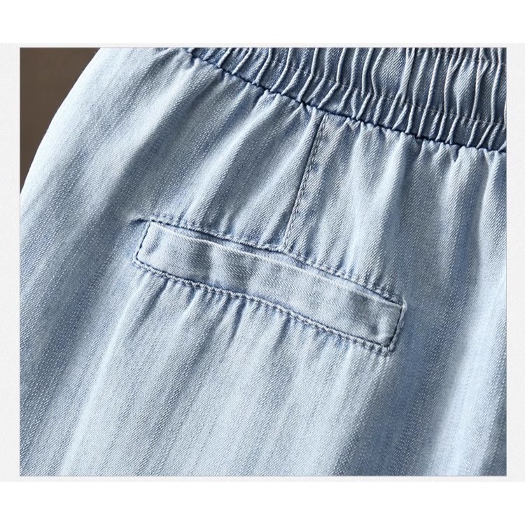 漾貝比【9155555】中大尺碼女裝 鬆緊腰綁帶清爽天絲牛仔五分褲．深藍(31-42)-細節圖8