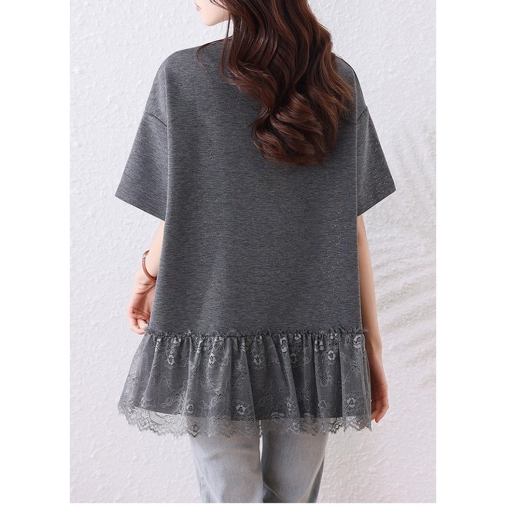 漾貝比【9155559】中大尺碼女裝 亮片小蜜蜂星鑽拼接蕾絲閃銀上衣．灰(38-51)-細節圖6