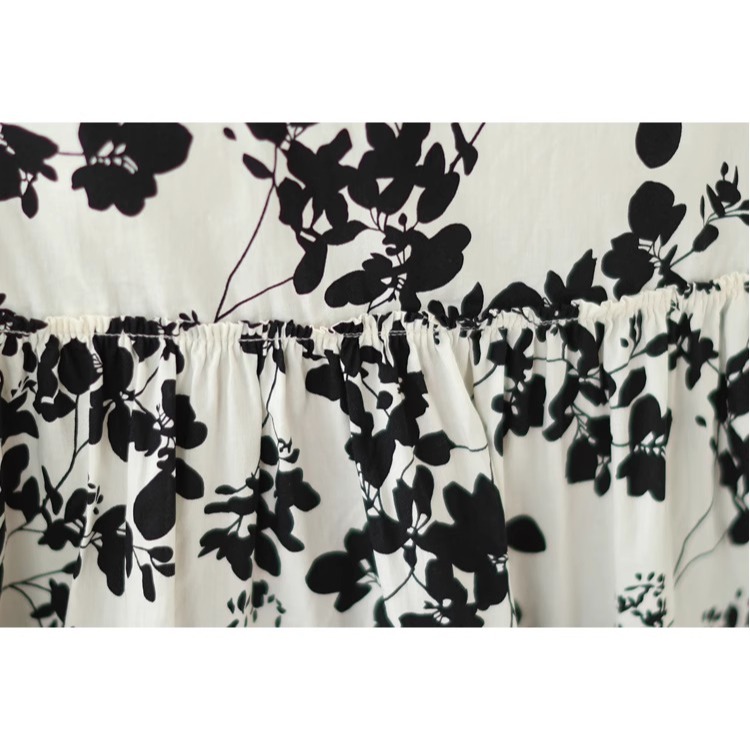 漾貝比【9155564】中大尺碼女裝 圓領滿版黑葉造型娃娃衫(40-53)-細節圖9