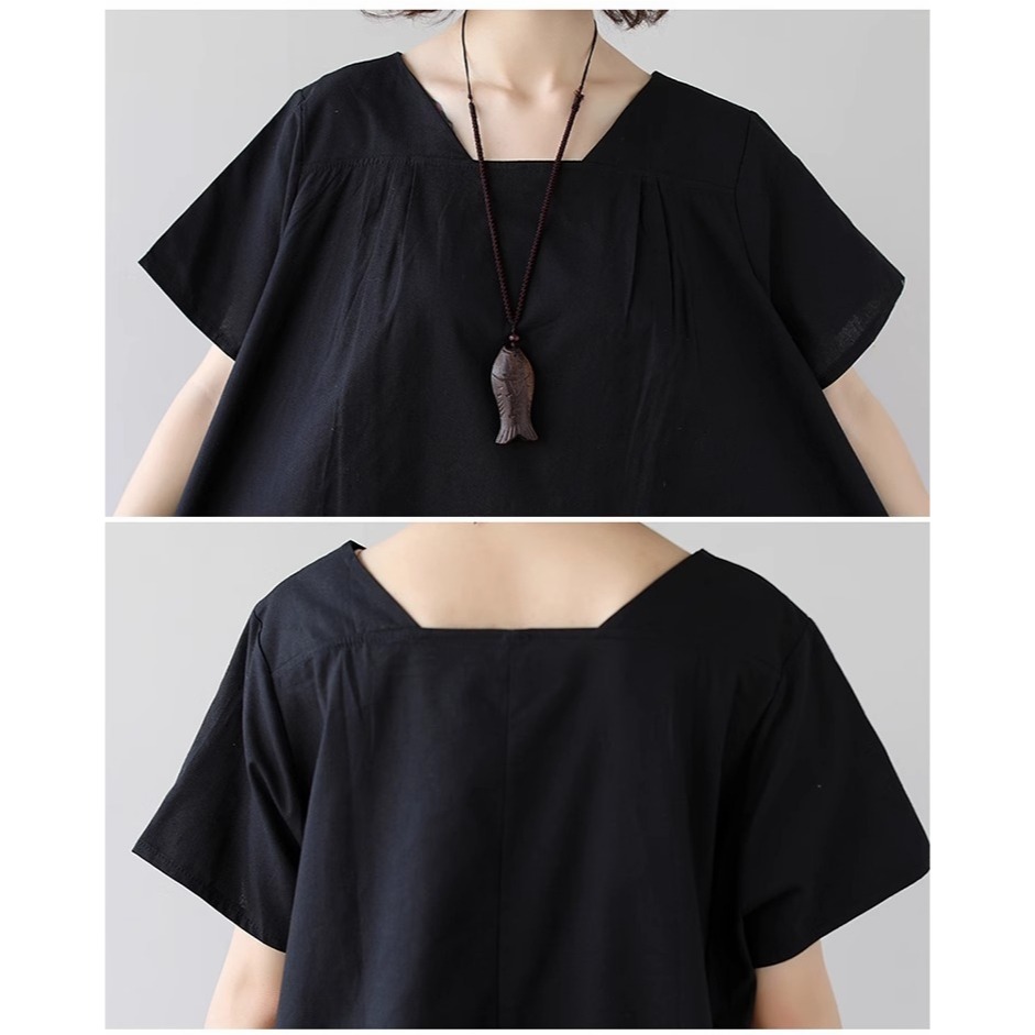 漾貝比【9155568】中大尺碼女裝 梯形領撞色裙襬長版洋裝(40-51)-細節圖8