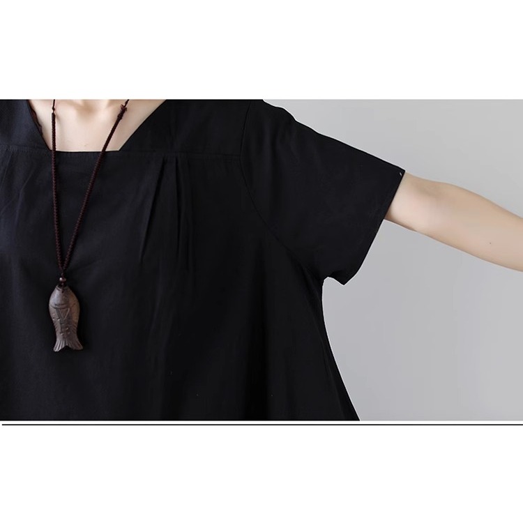 漾貝比【9155568】中大尺碼女裝 梯形領撞色裙襬長版洋裝(40-51)-細節圖9