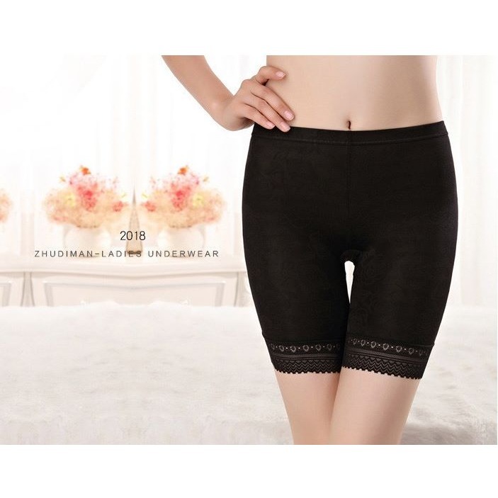 漾貝比【9155569】中大尺碼女裝 大碼鬆緊玫瑰緹花冰絲四分內搭褲．黑/膚(60-110公斤)-細節圖5