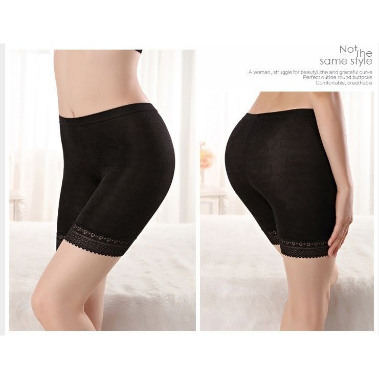 漾貝比【9155569】中大尺碼女裝 大碼鬆緊玫瑰緹花冰絲四分內搭褲．黑/膚(60-110公斤)-細節圖6