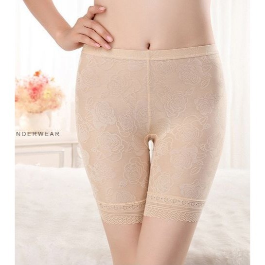 漾貝比【9155569】中大尺碼女裝 大碼鬆緊玫瑰緹花冰絲四分內搭褲．黑/膚(60-110公斤)-細節圖7