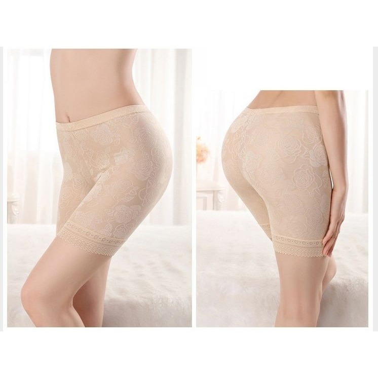 漾貝比【9155569】中大尺碼女裝 大碼鬆緊玫瑰緹花冰絲四分內搭褲．黑/膚(60-110公斤)-細節圖8