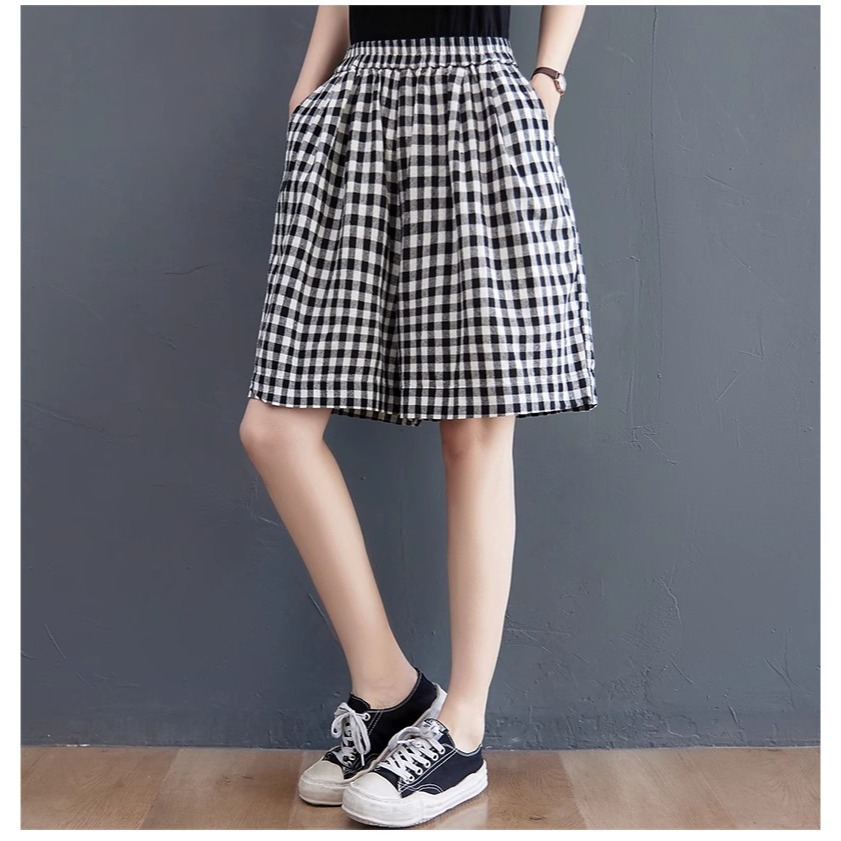 漾貝比【9155574】中大尺碼女裝 夏日薄款格紋鬆緊五分褲(26-42)-細節圖3