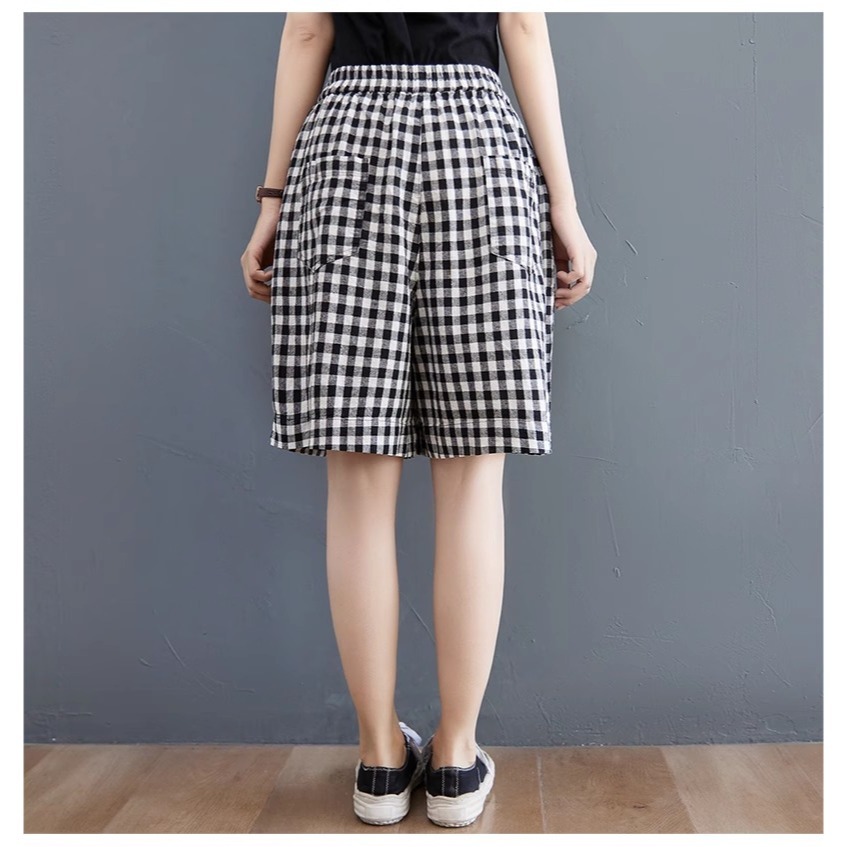 漾貝比【9155574】中大尺碼女裝 夏日薄款格紋鬆緊五分褲(26-42)-細節圖6