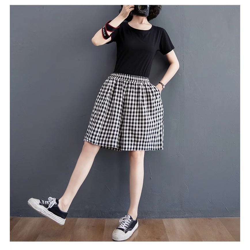 漾貝比【9155574】中大尺碼女裝 夏日薄款格紋鬆緊五分褲(26-42)-細節圖7