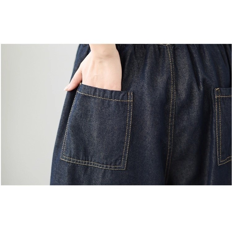 漾貝比【9155578】中大尺碼女裝 撞色車線大方口袋鬆緊牛仔七分闊腿褲(28-38)-細節圖8