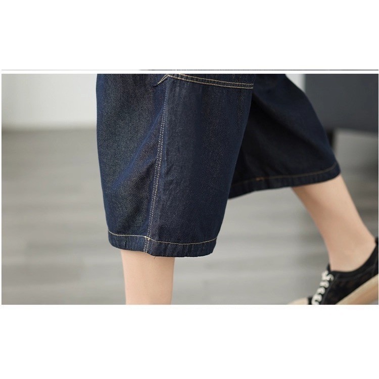 漾貝比【9155578】中大尺碼女裝 撞色車線大方口袋鬆緊牛仔七分闊腿褲(28-38)-細節圖7