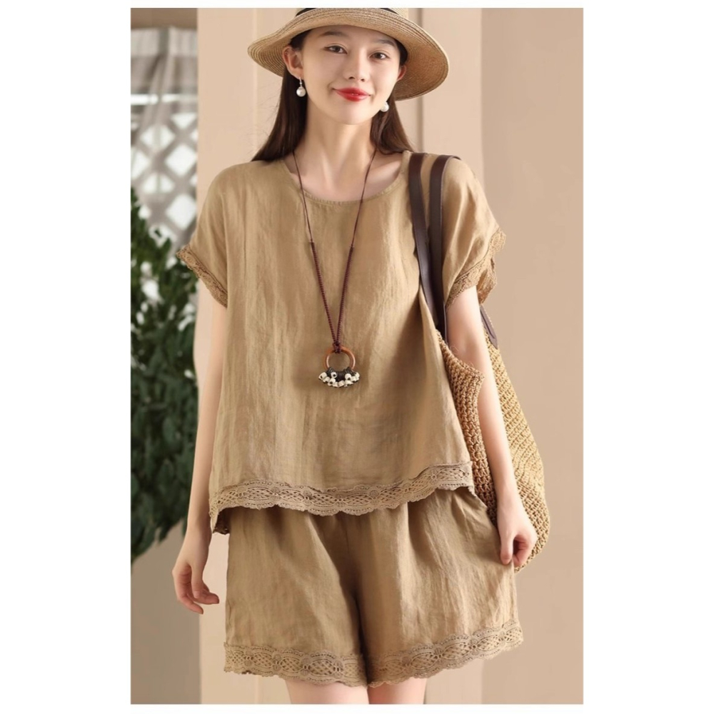 漾貝比【9155579】中大尺碼女裝 設計感花邊蕾絲滾邊套裝組合(36-44)-細節圖2