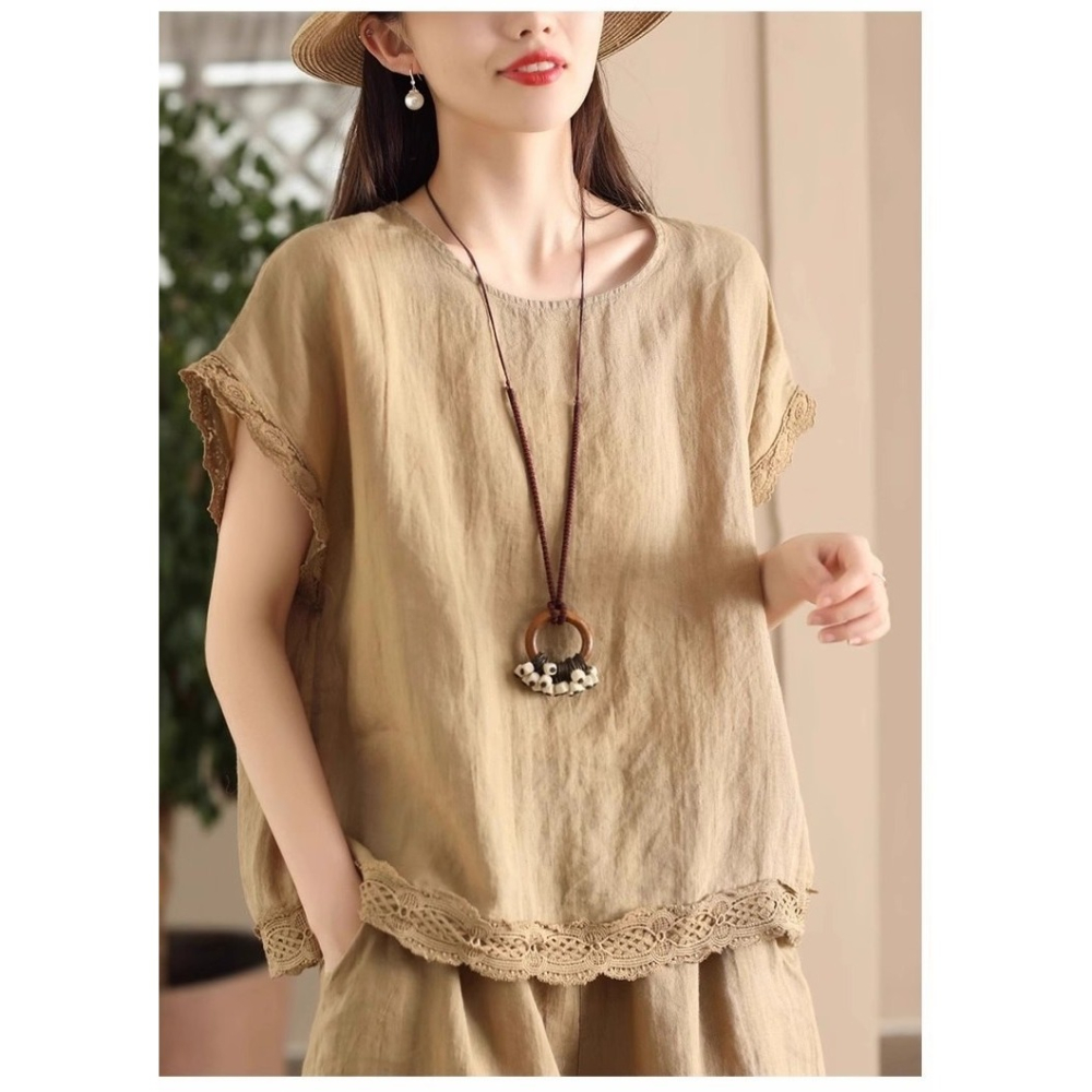 漾貝比【9155579】中大尺碼女裝 設計感花邊蕾絲滾邊套裝組合(36-44)-細節圖4