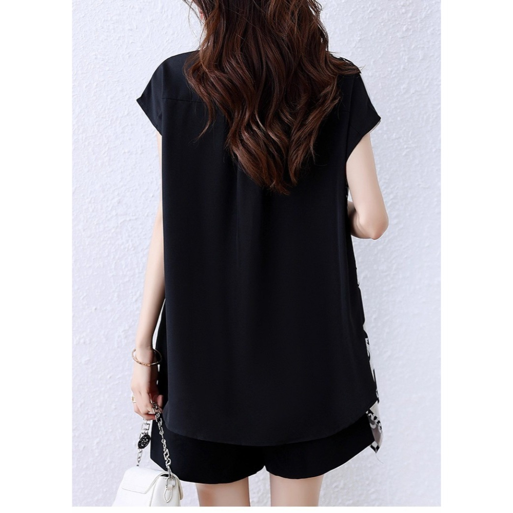 漾貝比【9155586】中大尺碼女裝 棋盤領巾斜拼接撞色個性造型連袖襯衫(36-50)-細節圖7