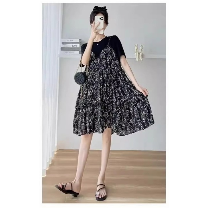 漾貝比【9155599】中大尺碼女裝 拼接碎花雪紡背心裙假兩件式洋裝(38-48)-細節圖3