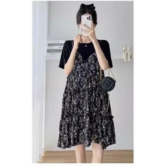 漾貝比【9155599】中大尺碼女裝 拼接碎花雪紡背心裙假兩件式洋裝(38-48)-細節圖4