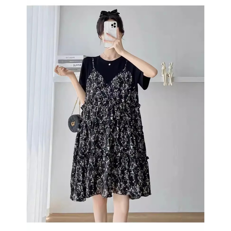 漾貝比【9155599】中大尺碼女裝 拼接碎花雪紡背心裙假兩件式洋裝(38-48)-細節圖5