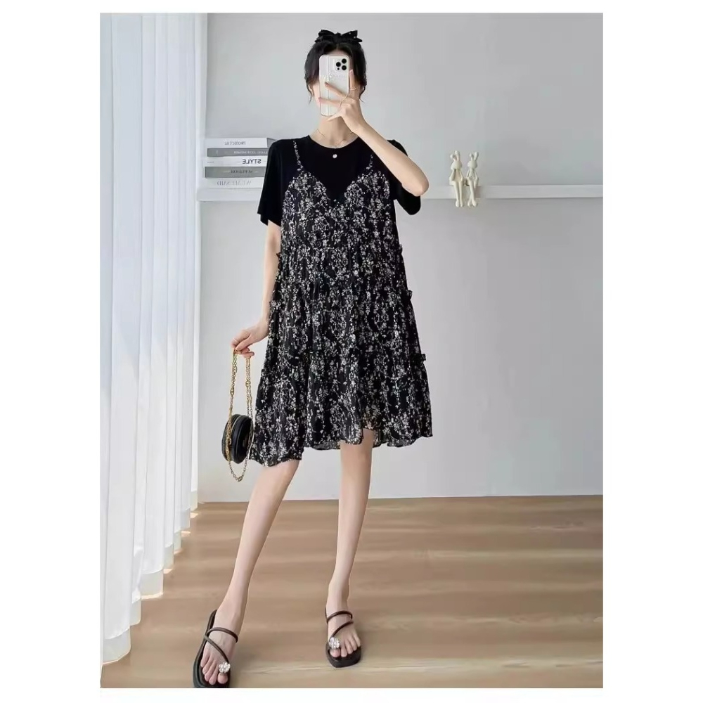 漾貝比【9155599】中大尺碼女裝 拼接碎花雪紡背心裙假兩件式洋裝(38-48)-細節圖6