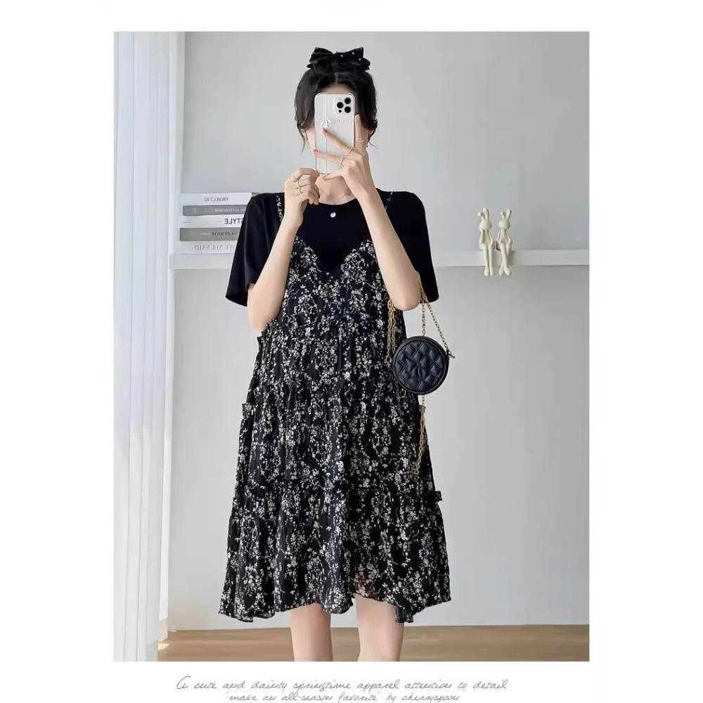 漾貝比【9155599】中大尺碼女裝 拼接碎花雪紡背心裙假兩件式洋裝(38-48)-細節圖8