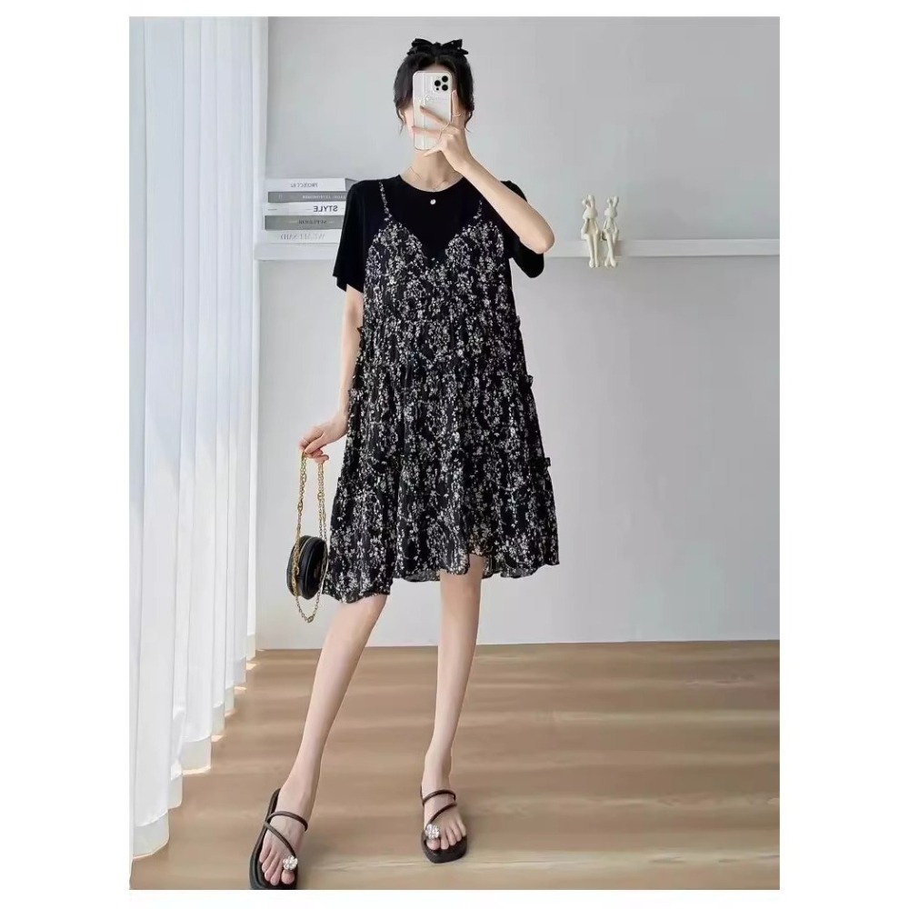 漾貝比【9155599】中大尺碼女裝 拼接碎花雪紡背心裙假兩件式洋裝(38-48)-細節圖6