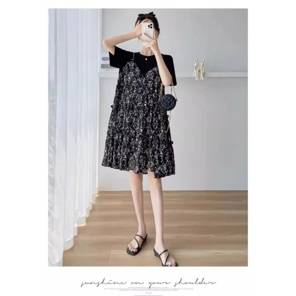 漾貝比【9155599】中大尺碼女裝 拼接碎花雪紡背心裙假兩件式洋裝(38-48)-細節圖7