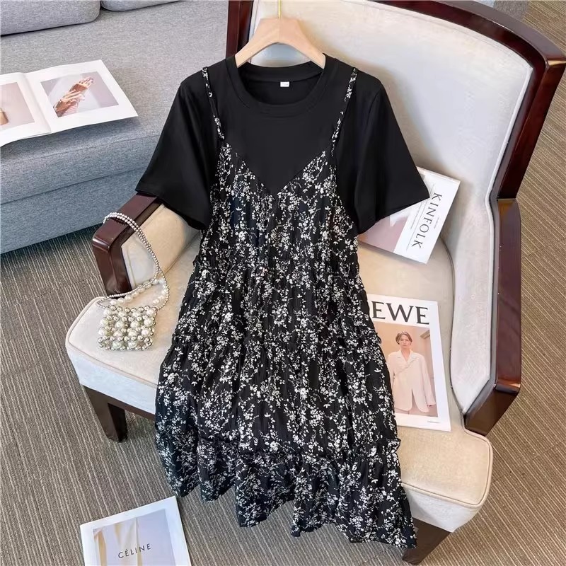 漾貝比【9155599】中大尺碼女裝 拼接碎花雪紡背心裙假兩件式洋裝(38-48)-細節圖9