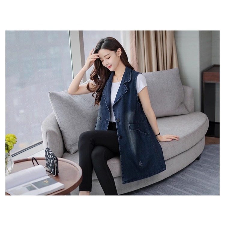 漾貝比【9155621】中大尺碼女裝 個性款西裝領大釦牛仔中長版背心(36-47)-細節圖7