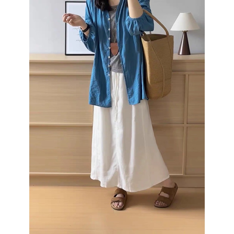 漾貝比【9155623】中大尺碼女裝 小立領排釦拼接袖藍綠色襯衫(38-48)-細節圖2