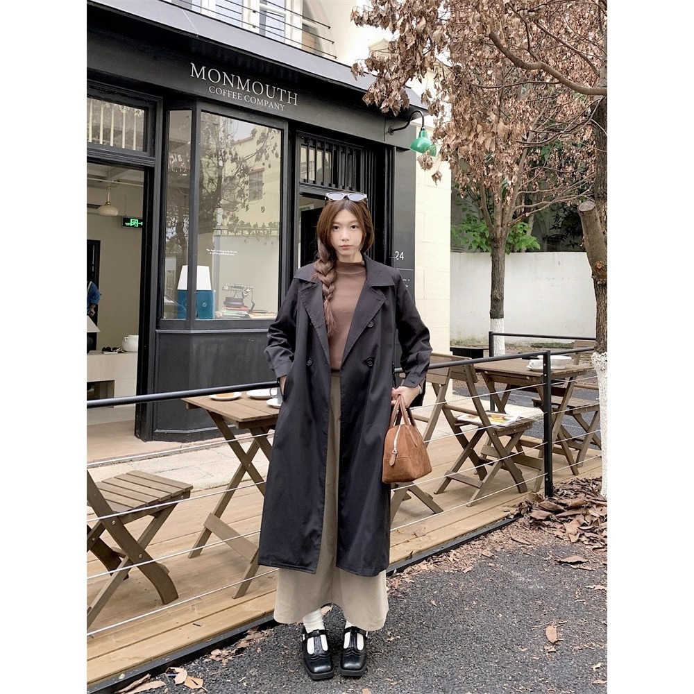 漾貝比【9155624】中大尺碼女裝  帥氣英倫風西裝領大釦長版風衣外套(36-49)-細節圖3