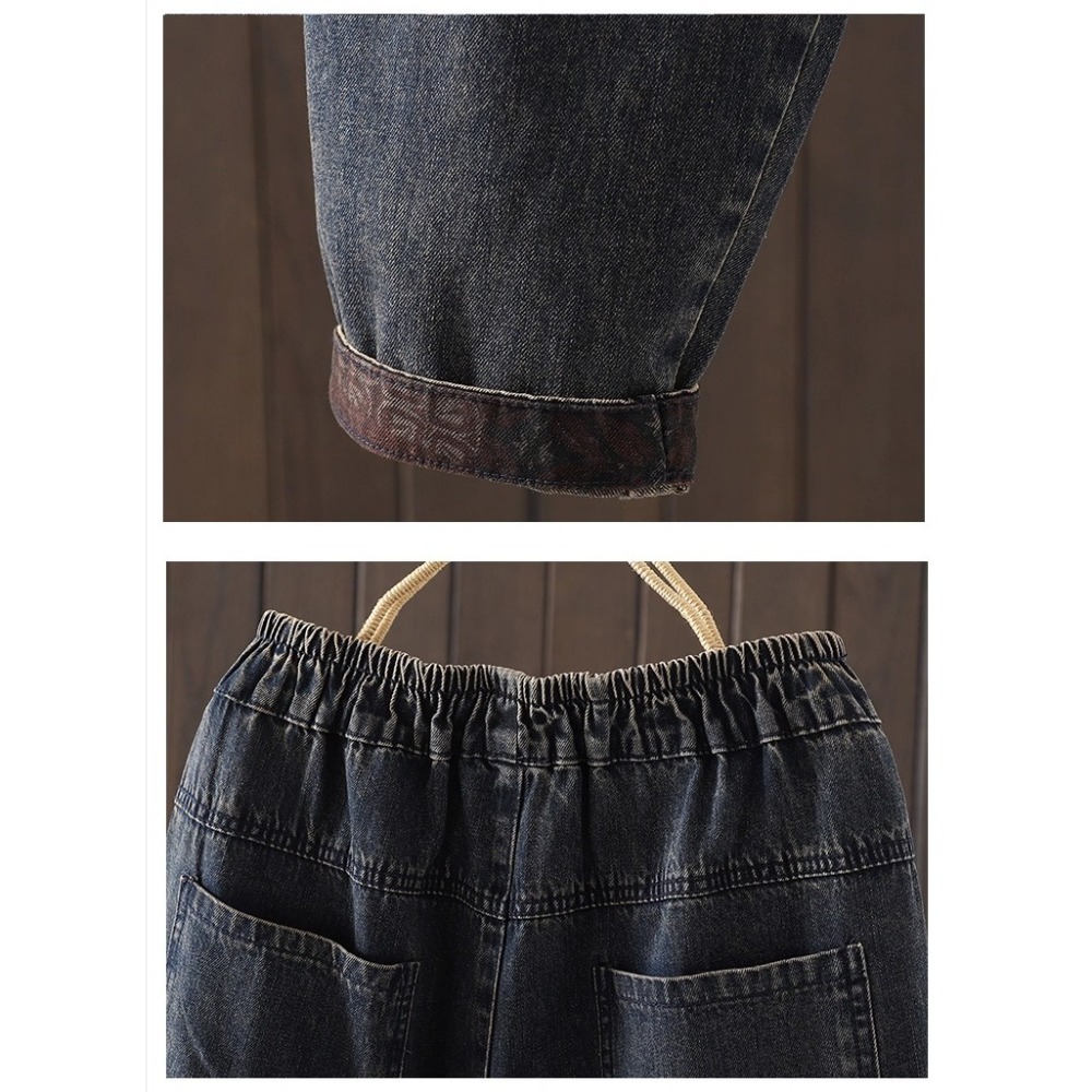 漾貝比【9155630】中大尺碼女裝 復古中國風繡花九分牛仔哈倫褲(28-38)-細節圖6