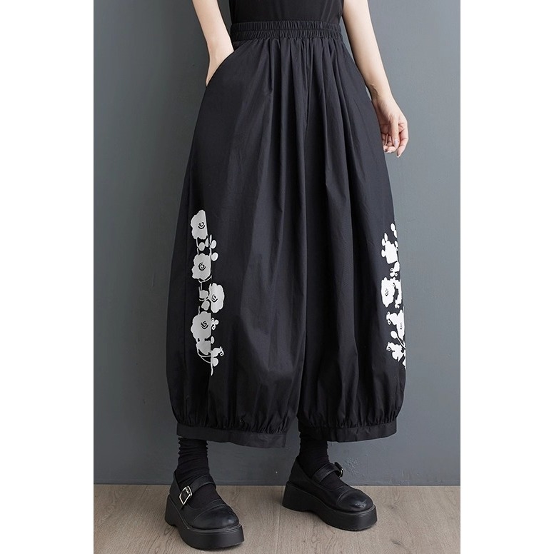 漾貝比【9155637】中大尺碼女裝 花朵印花口袋闊腿鬆緊九分休閒褲．共2色(28-38)-細節圖3