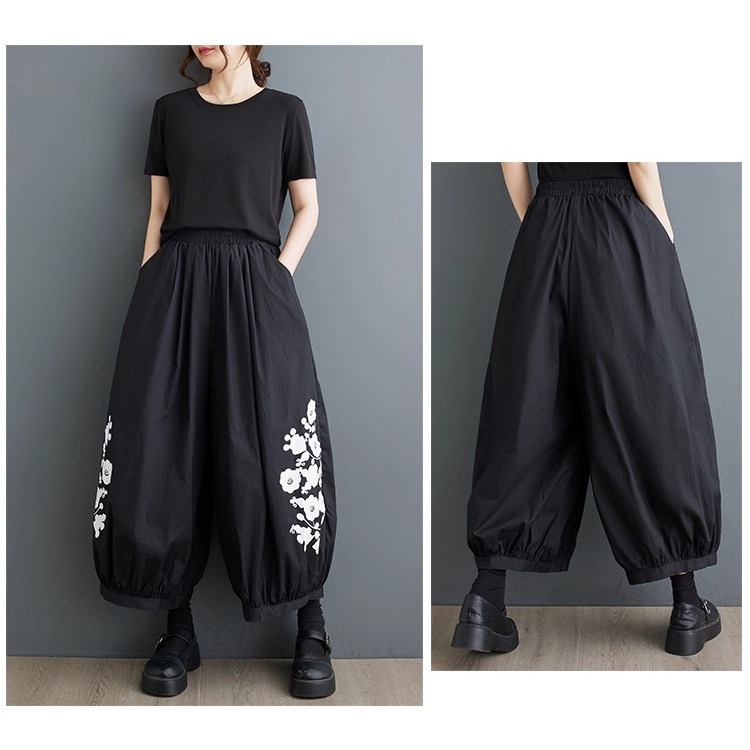 漾貝比【9155637】中大尺碼女裝 花朵印花口袋闊腿鬆緊九分休閒褲．共2色(28-38)-細節圖4