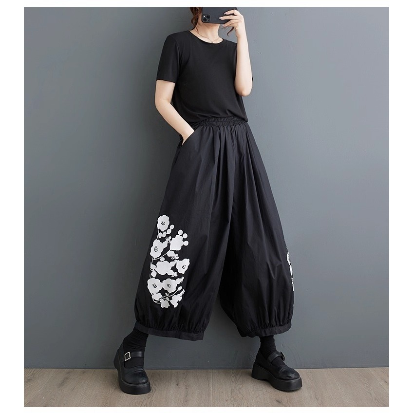 漾貝比【9155637】中大尺碼女裝 花朵印花口袋闊腿鬆緊九分休閒褲．共2色(28-38)-細節圖6