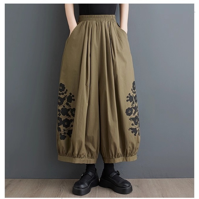 漾貝比【9155637】中大尺碼女裝 花朵印花口袋闊腿鬆緊九分休閒褲．共2色(28-38)-細節圖7