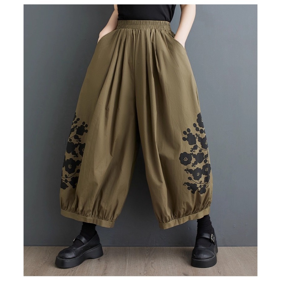 漾貝比【9155637】中大尺碼女裝 花朵印花口袋闊腿鬆緊九分休閒褲．共2色(28-38)-細節圖8