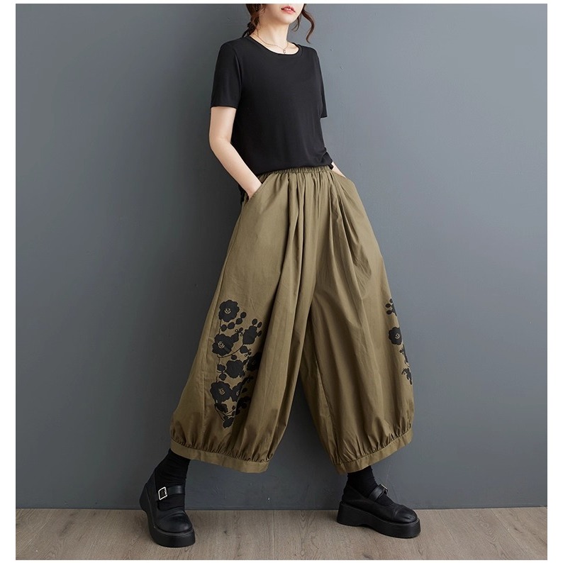 漾貝比【9155637】中大尺碼女裝 花朵印花口袋闊腿鬆緊九分休閒褲．共2色(28-38)-細節圖10