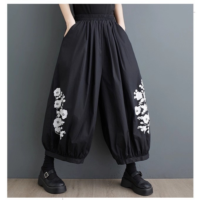 漾貝比【9155637】中大尺碼女裝 花朵印花口袋闊腿鬆緊九分休閒褲．共2色(28-38)-規格圖11