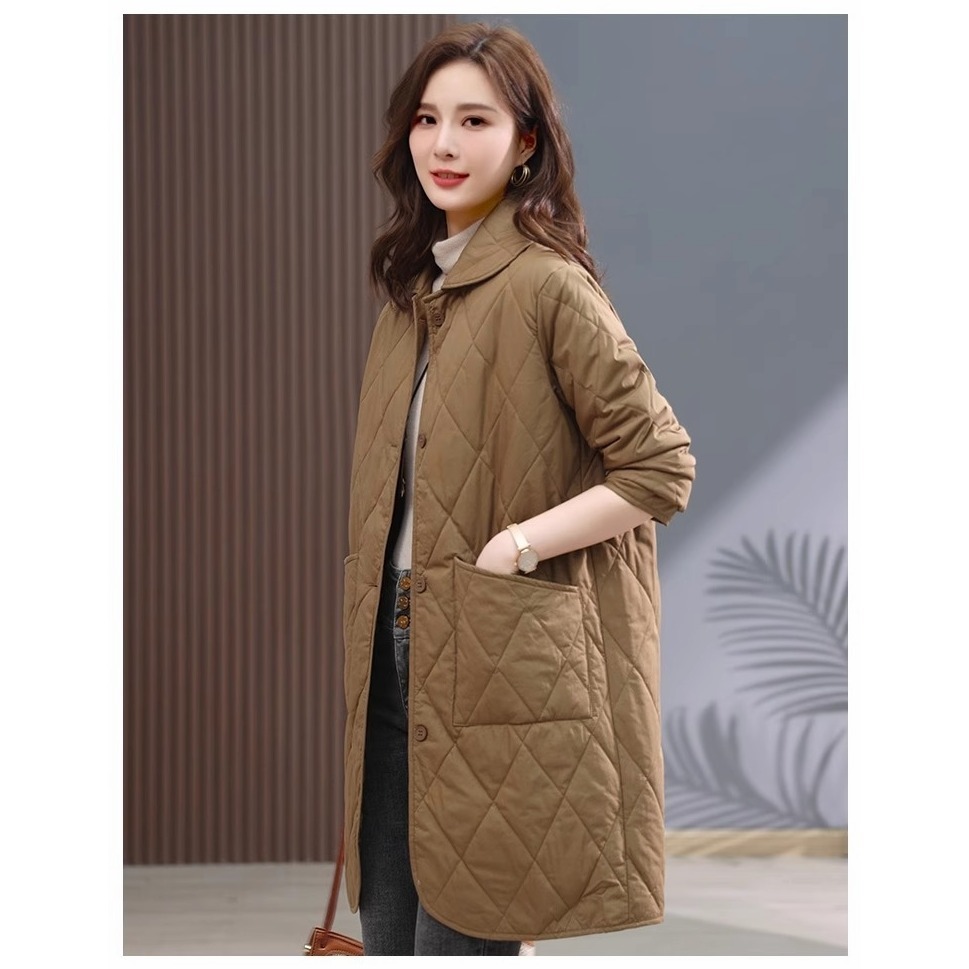 漾貝比【9155647】中大尺碼女裝 菱格夾棉口袋大釦長版保暖外套．共2色(36-44)-細節圖3