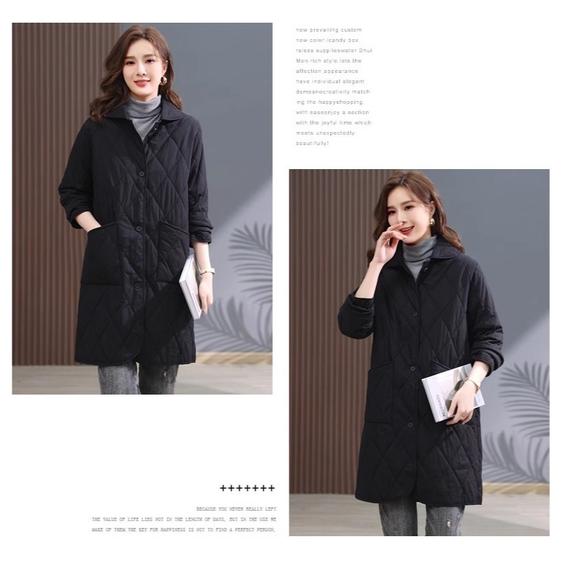 漾貝比【9155647】中大尺碼女裝 菱格夾棉口袋大釦長版保暖外套．共2色(36-44)-細節圖7