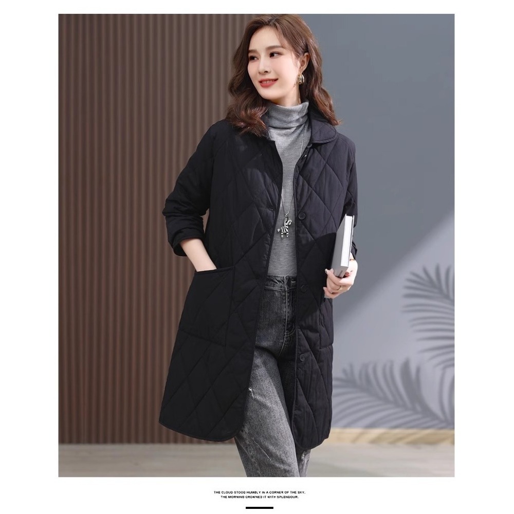 漾貝比【9155647】中大尺碼女裝 菱格夾棉口袋大釦長版保暖外套．共2色(36-44)-細節圖8