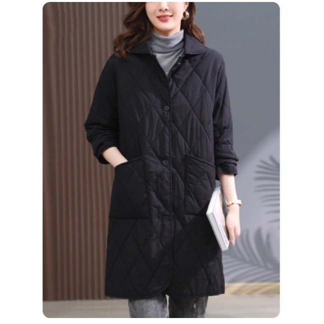 漾貝比【9155647】中大尺碼女裝 菱格夾棉口袋大釦長版保暖外套．共2色(36-44)-細節圖9