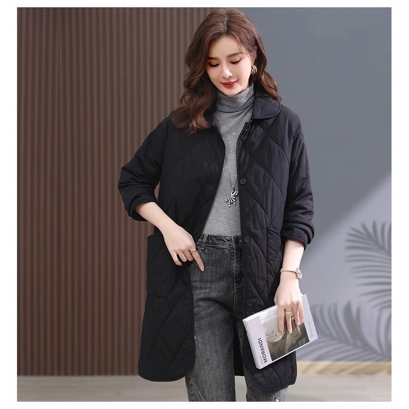 漾貝比【9155647】中大尺碼女裝 菱格夾棉口袋大釦長版保暖外套．共2色(36-44)-規格圖10