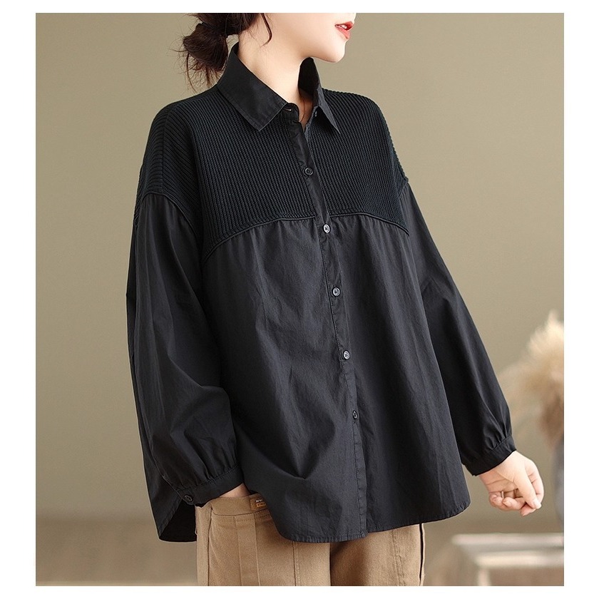 漾貝比【9155653】中大尺碼女裝 歐風燈芯絨拼接造型襯衫．共2色(38-52)-細節圖2